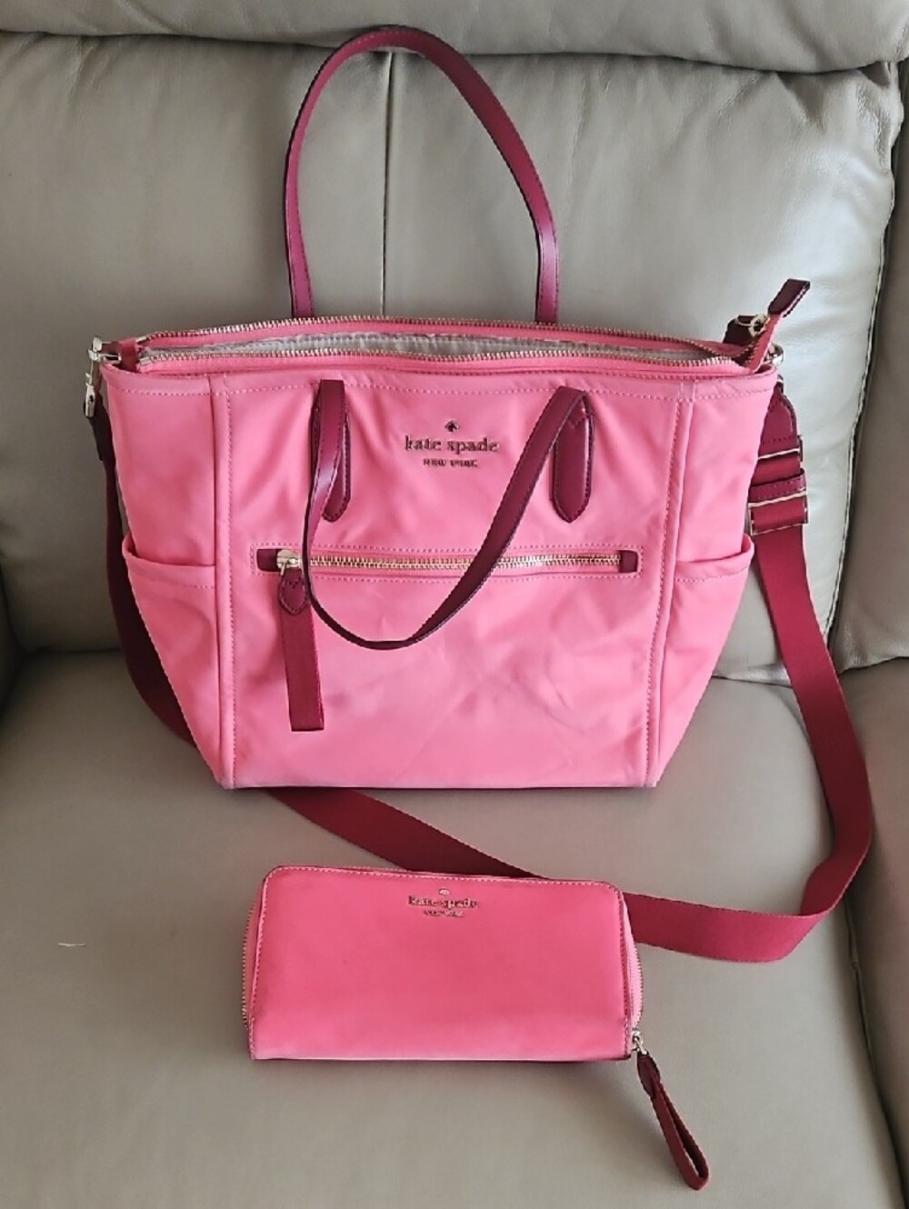 kate spade Pink Two-Tone Tote with Crossbody Strap And Matching Wallet